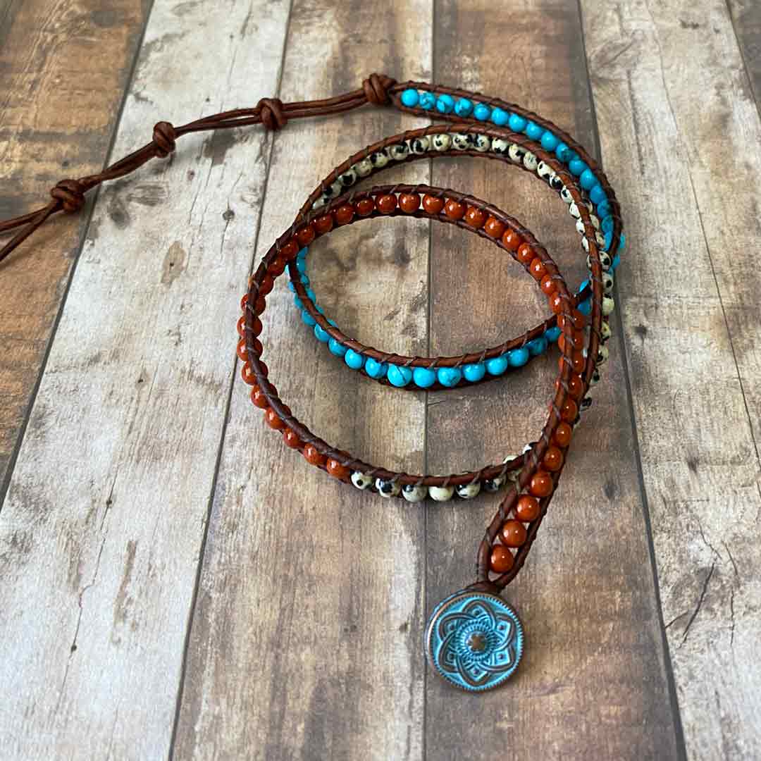 Howlite and Copper Leather Wrap Bracelet