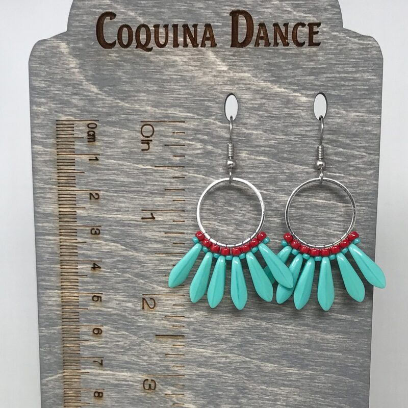 Turquoise Czech Glass Dagger stitched earrings