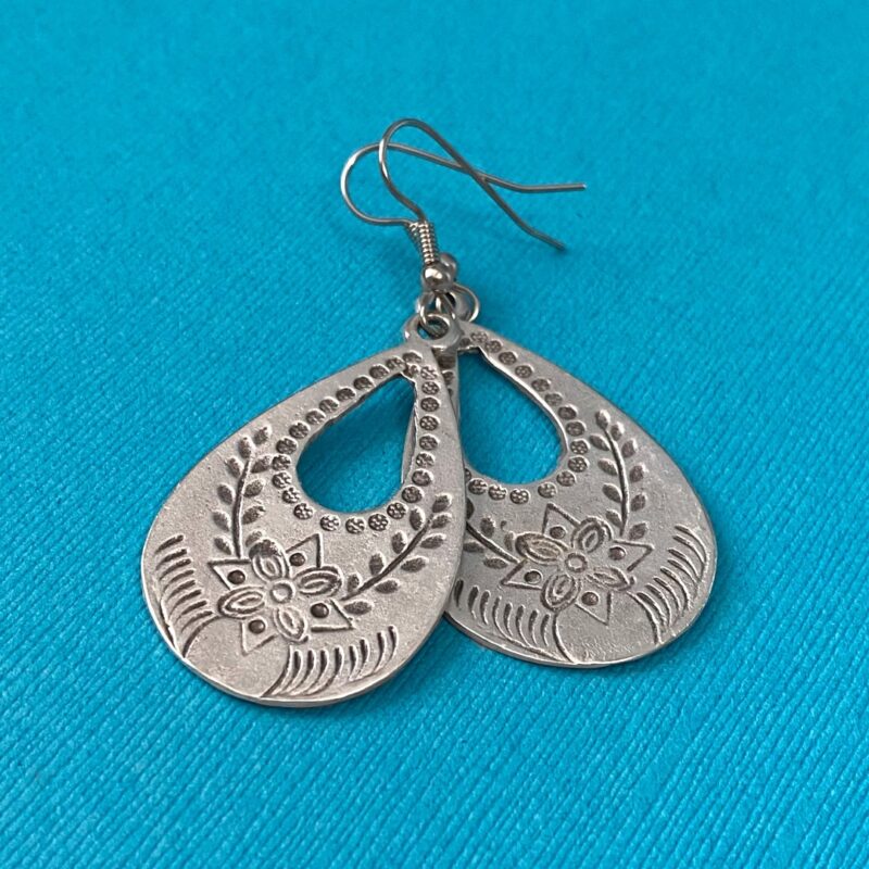 Silver Boho Floral Drop Earrings