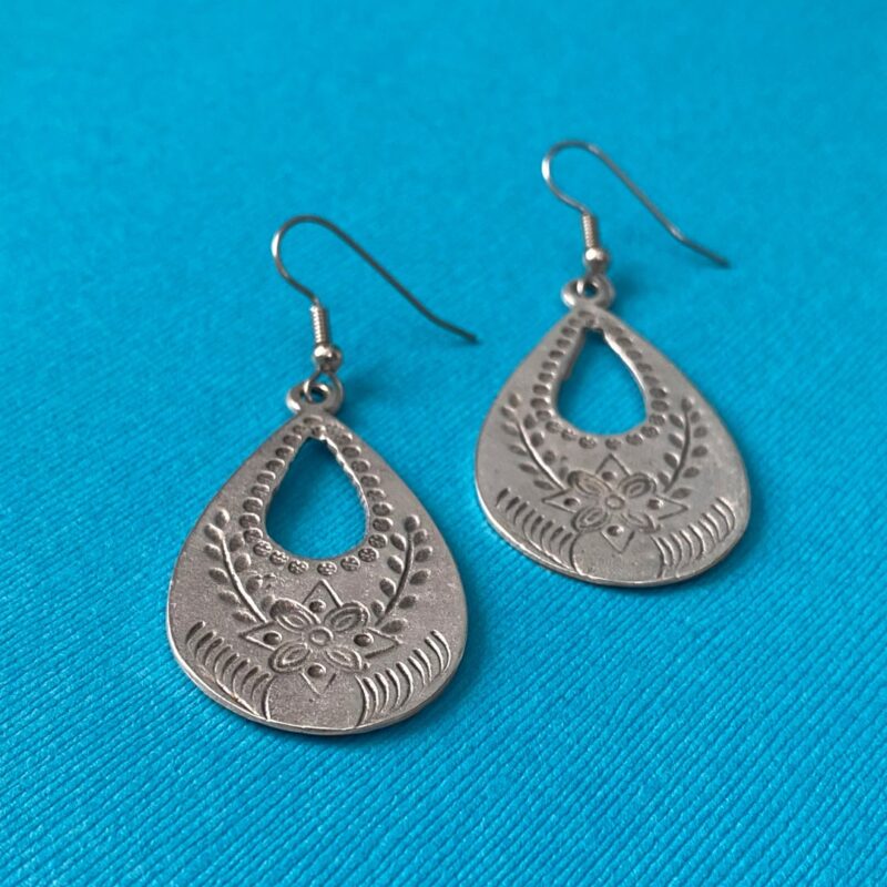 Silver Boho Floral Drop Earrings