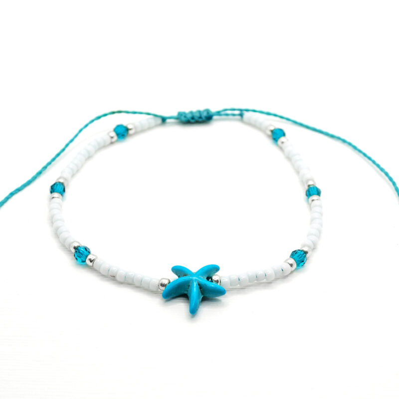 Turquoise Starfish Adjustable Waterproof Seed Bead Anklet