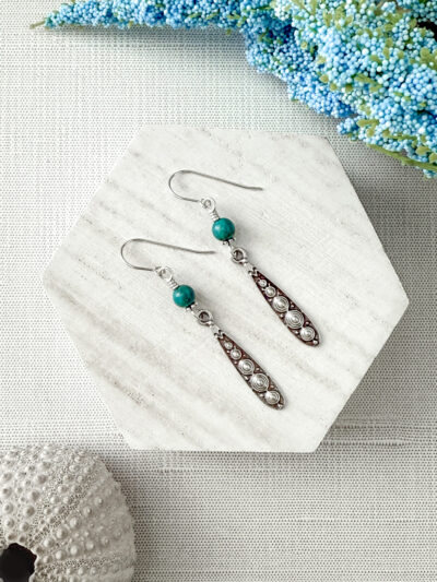 Ornate Silver Dangles and Turquoise Bead Earrings