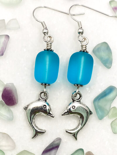 Dolphins + Turquoise Sea Glass Earrings