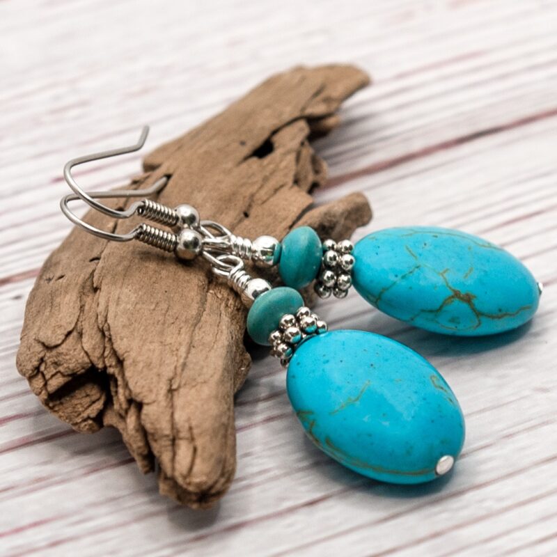 Oval Howlite and Magnesite Earrings