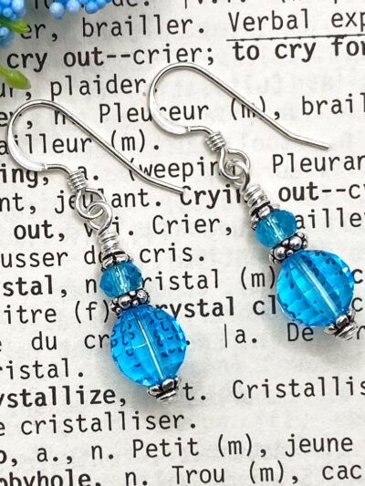 Deep Sky Blue Crystals + Sterling Silver Earrings