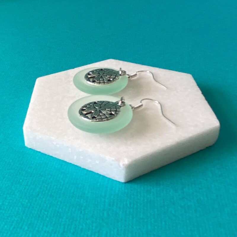 Seafoam Sea Glass + Sand Dollar Earrings