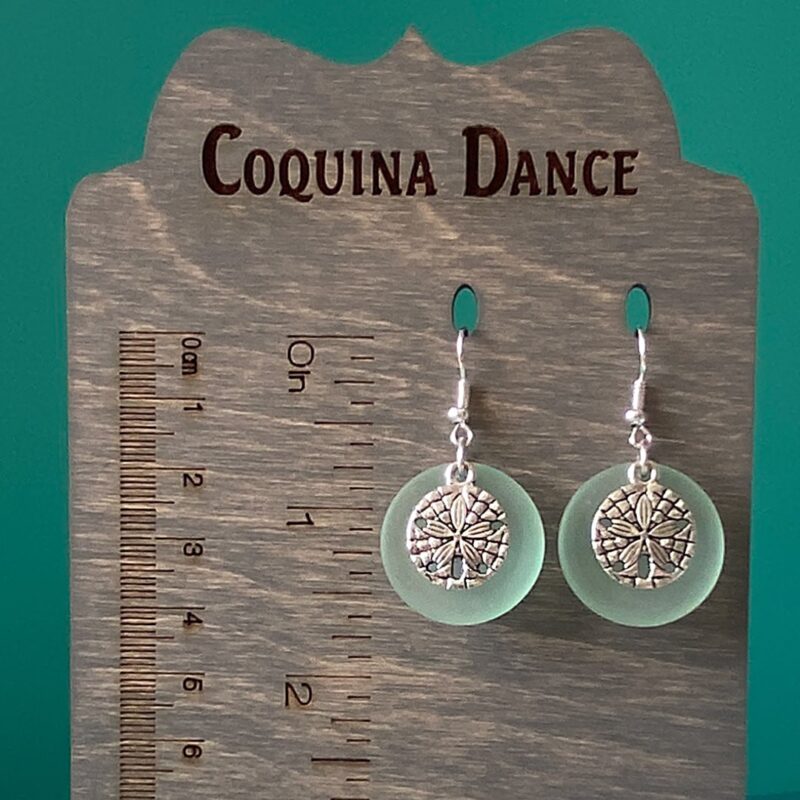 Seafoam Sea Glass + Sand Dollar Earrings