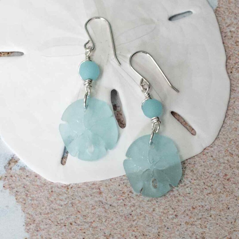 Seafoam Sea Glass Sand Dollar Earrings