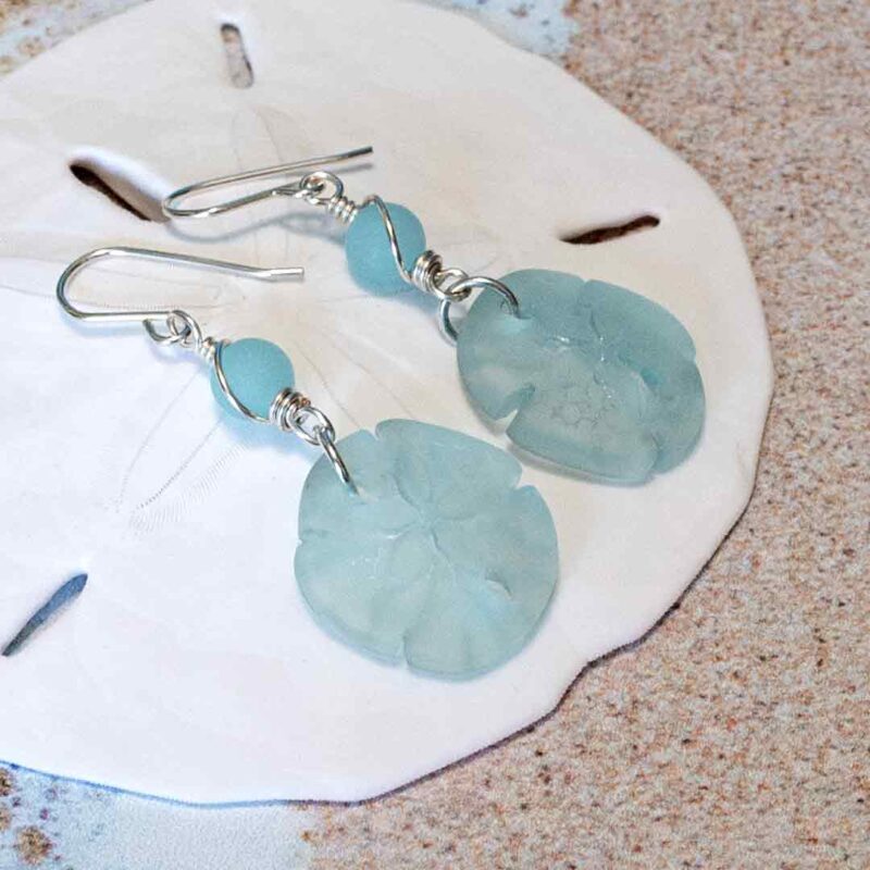 Seafoam Sea Glass Sand Dollar Earrings