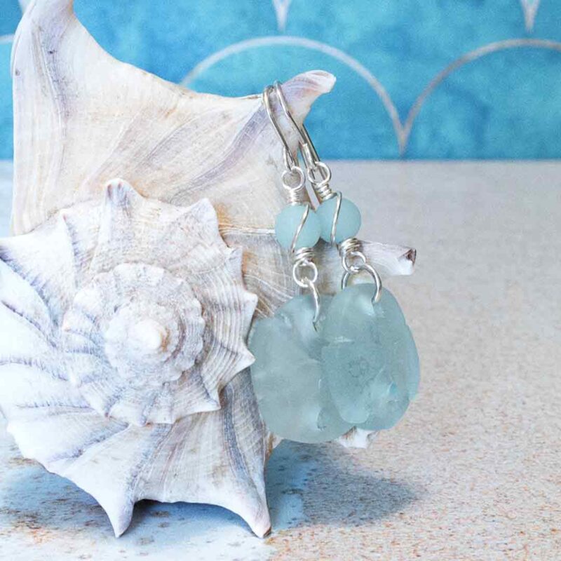 Seafoam Sea Glass Sand Dollar Earrings