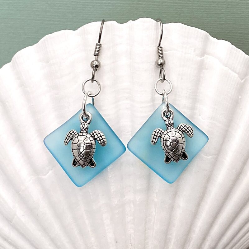 Turtles + Turquoise Sea Glass Earrings