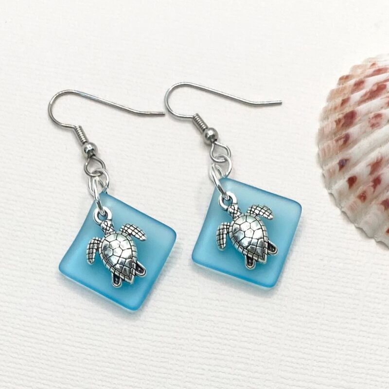 Turtles + Turquoise Sea Glass Earrings