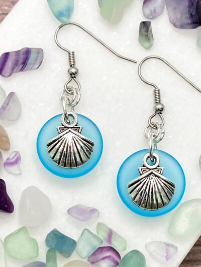 Seashell on Turquoise Sea Glass Earrings