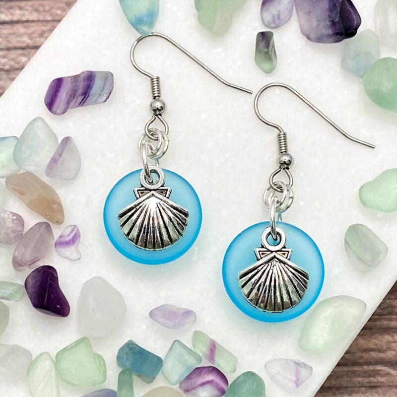 Seashell on Turquoise Sea Glass Earrings