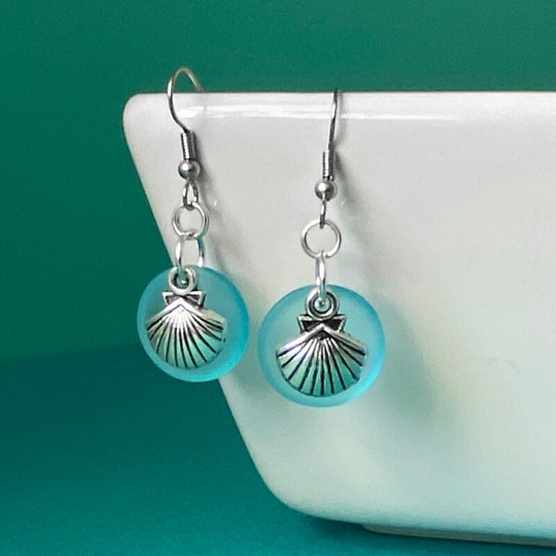 Seashell on Turquoise Sea Glass Earrings