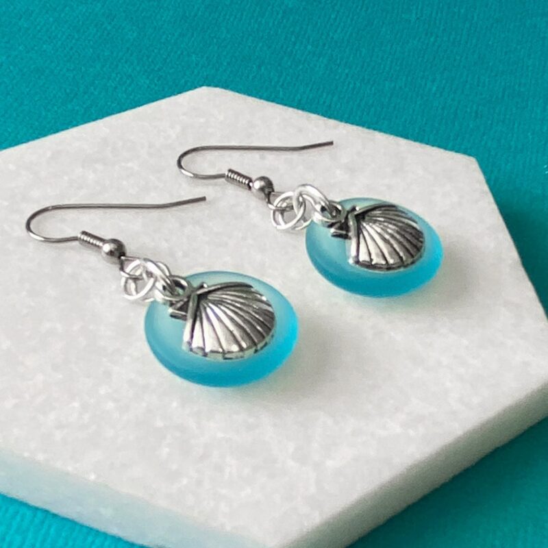 Seashell on Turquoise Sea Glass Earrings