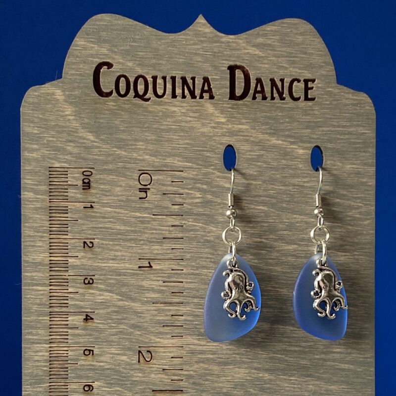 Octopus on Sapphire Blue Sea Glass Earrings