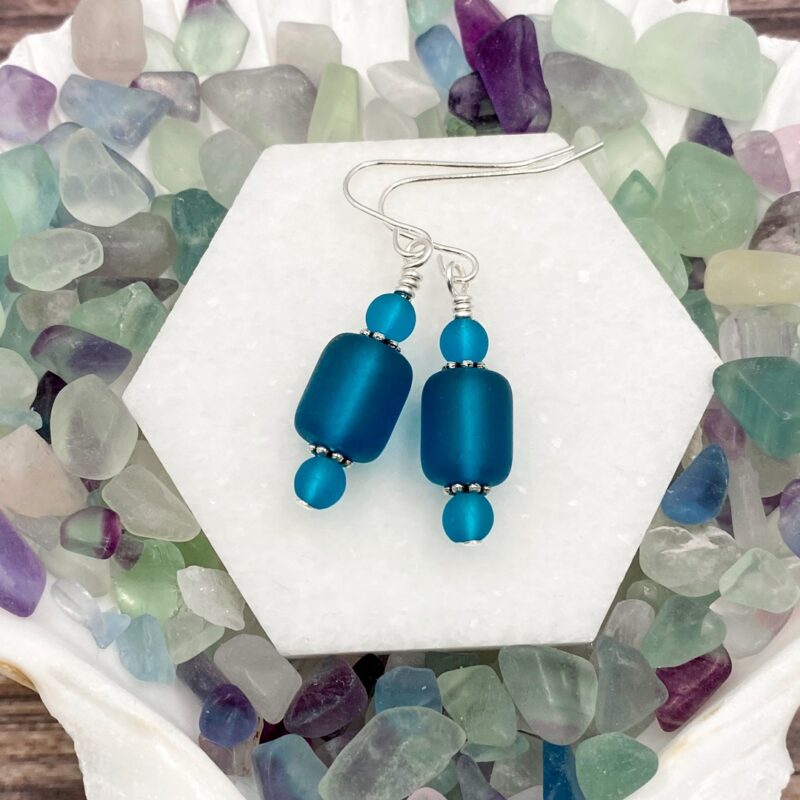 Teal Sea Glass Earrings