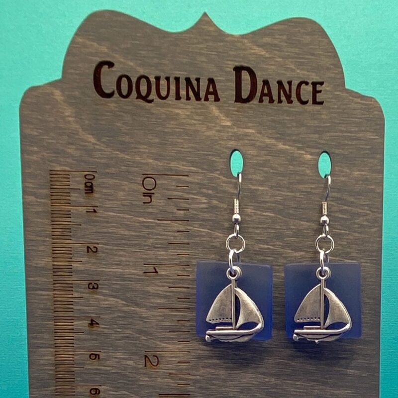 Sailboats + Sapphire Blue Sea Glass Earrings