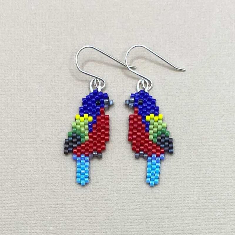 Painted Bunting Hand-Stitched Beaded Earrings