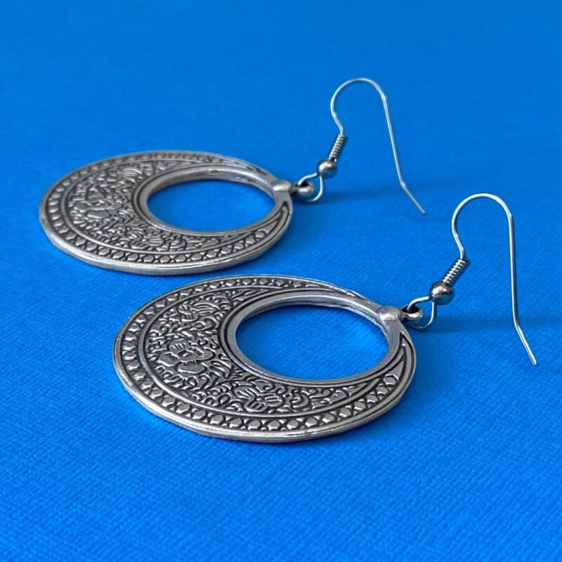 Large antique silver floral design earrings