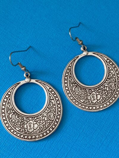 Large antique silver floral design earrings
