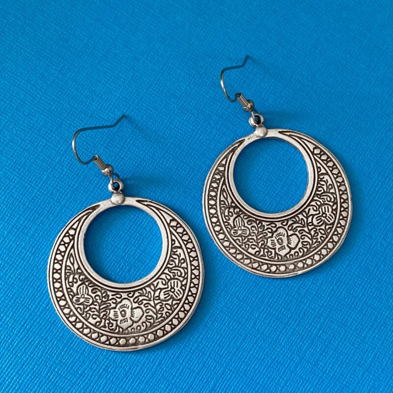 Large antique silver floral design earrings