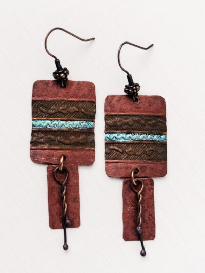 Painted Embossed Copper Statement Earrings