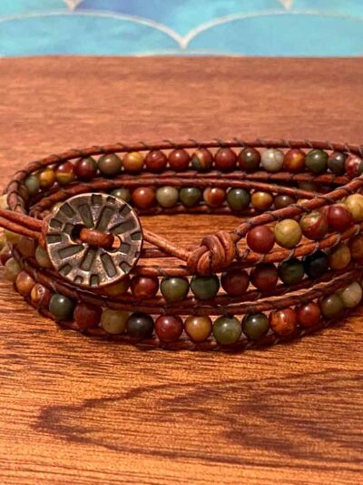Red Creek Jasper wrap bracelet with copper button clasp