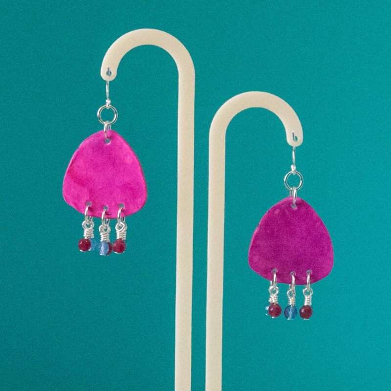 Bright pink, blue and yellow earrings