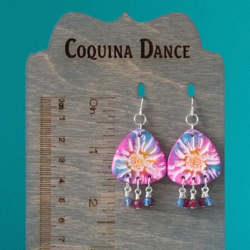 Bright pink, blue and yellow earrings