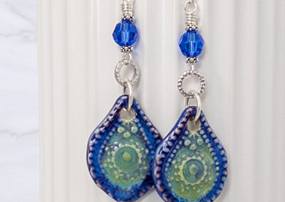 Blue and teal Artisan Ceramic and Swarovski Earrings