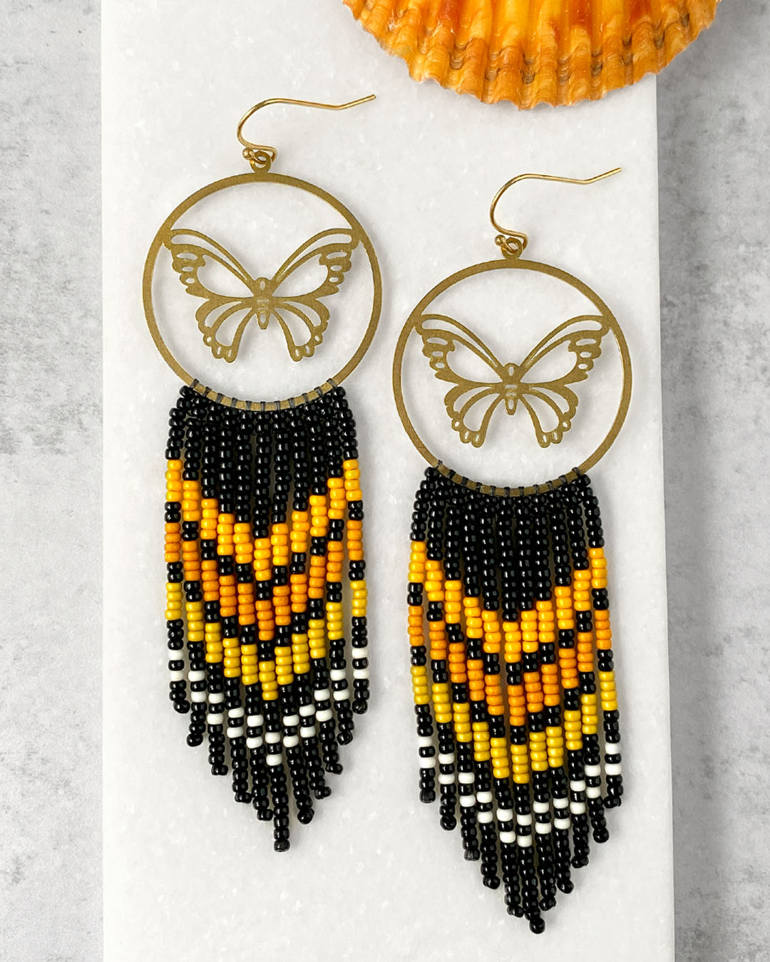 Gold Monarch Butterfly Stud Earrings - Orange | Claire's US