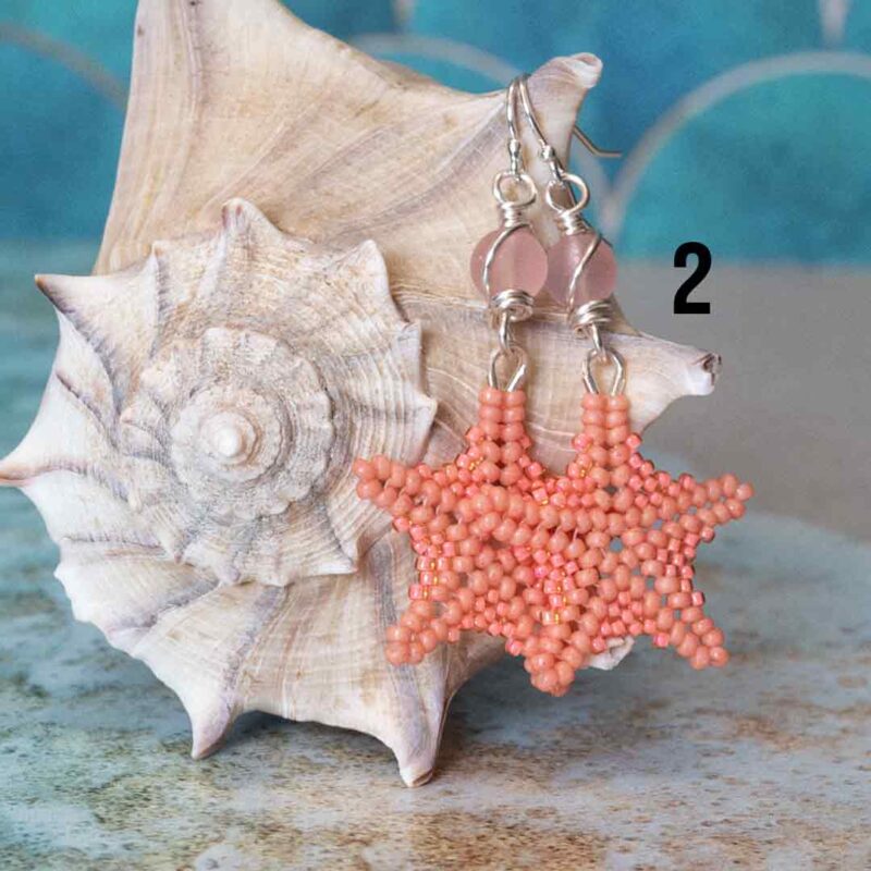 Salmon handstitched starfish with pink beach glass