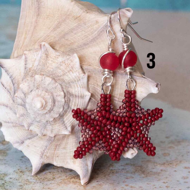 Red handstitched starfish with red beach glass