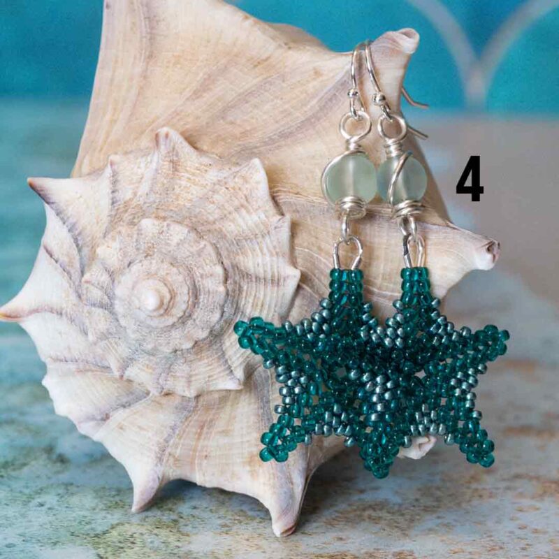 Teal handstitched starfish with seafoam beach glass
