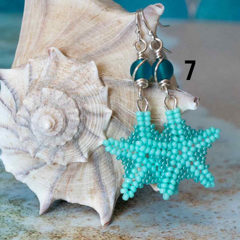 Turquoise handstitched starfish with teal beach glass