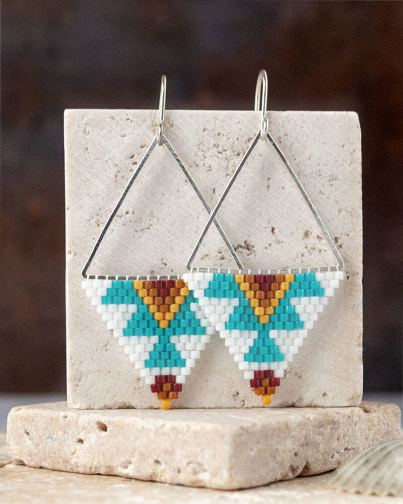 Southwestern hand-stitched triangle earrings