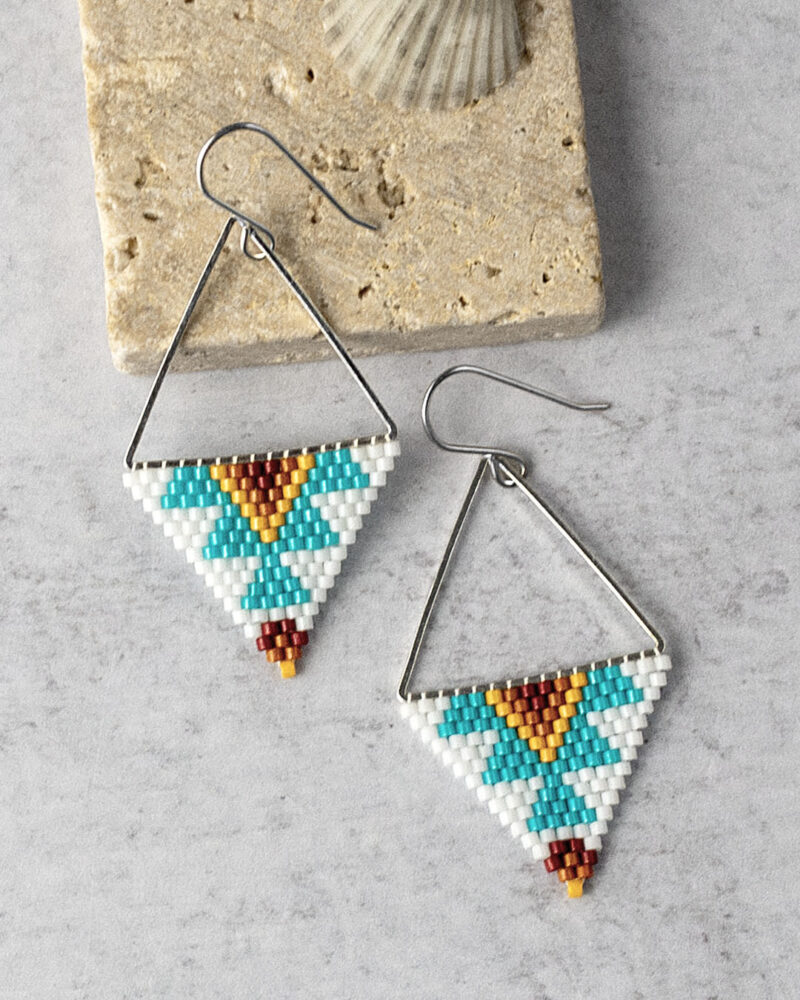 Southwestern hand-stitched triangle earrings