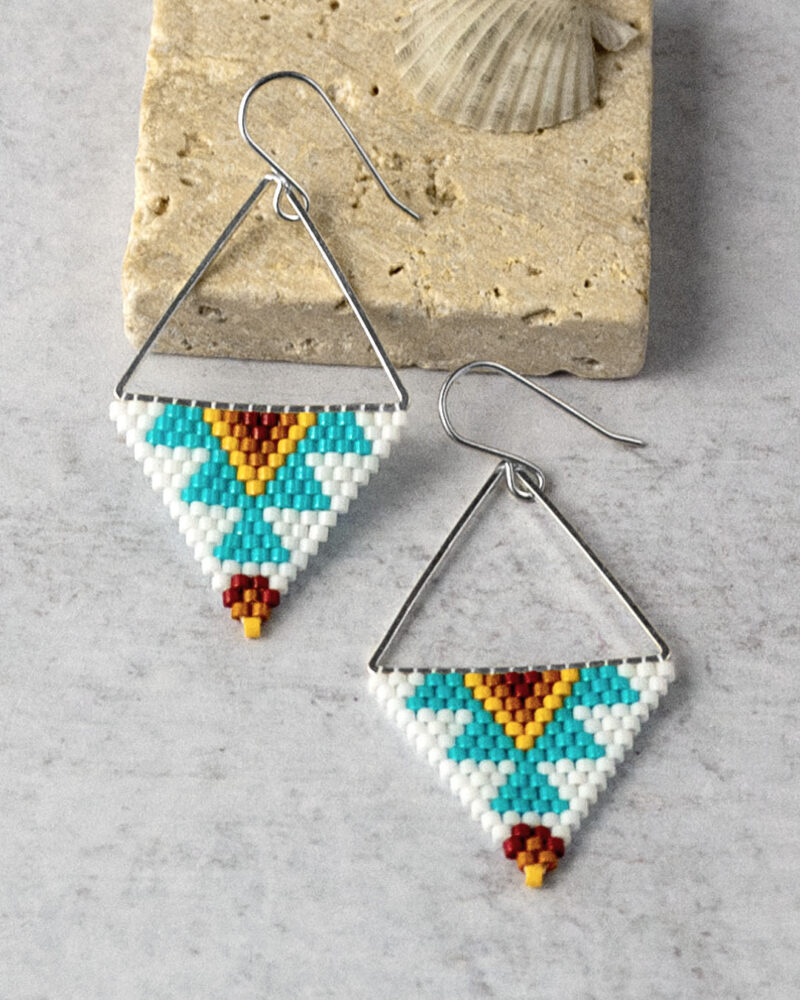 Southwestern hand-stitched triangle earrings