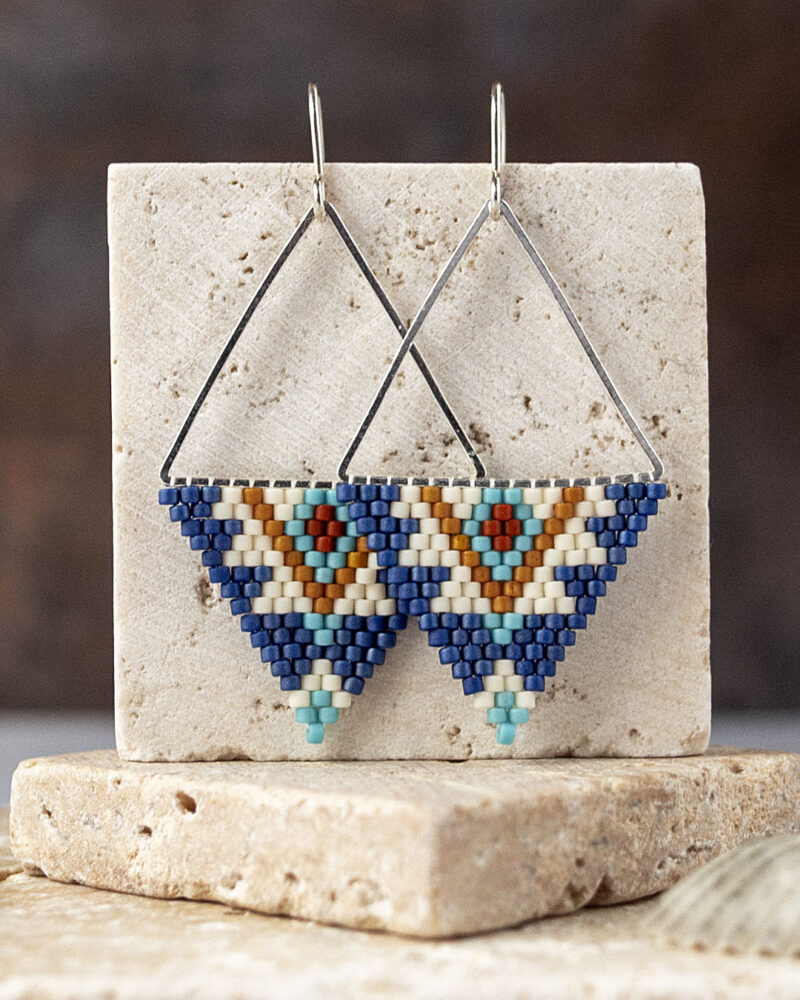 Southwestern hand-stitched triangle earrings