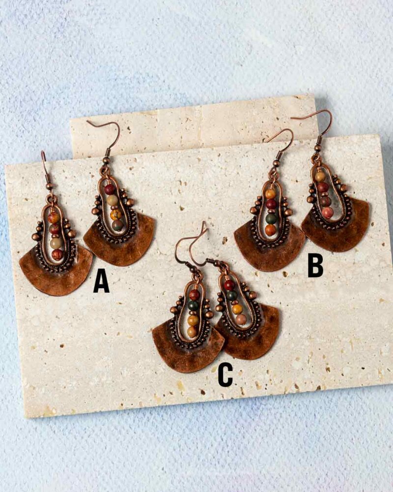 3 pairs of Copper and Red Creek Jasper Gypsy Boho Earrings.