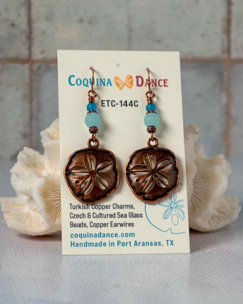 Copper Sand Dollar Earrings on earring card