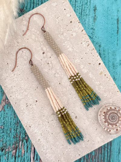 Coastal Earth Handwoven Beaded Tassel Fringe Earrings