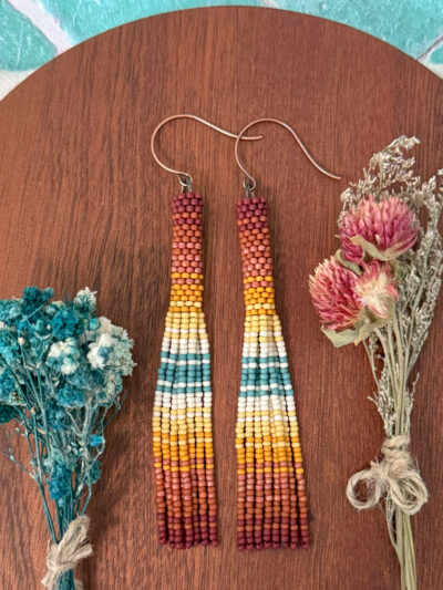 Sunset Shoreline Handwoven Beaded Tassel Fringe Earrings