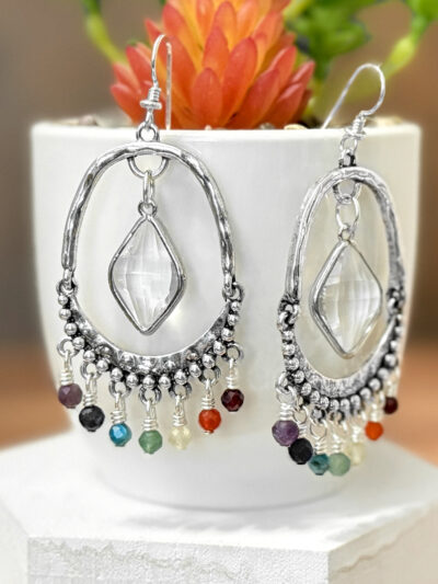 Seven-Stone Chakra Gemstone Chandelier Earrings