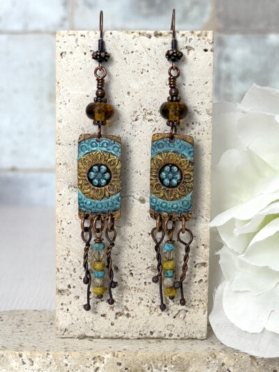 Embossed Copper & Artisan Lampwork Earrings