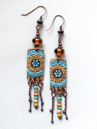 Embossed Copper & Artisan Lampwork Earrings