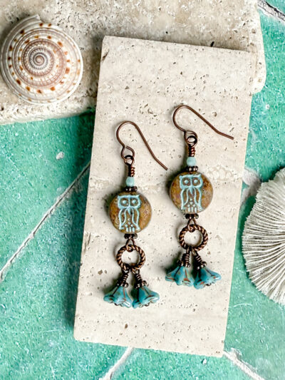 Czech Glass Owl Earrings