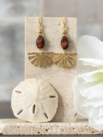 Red Tigereye & Brass Fan Earrings